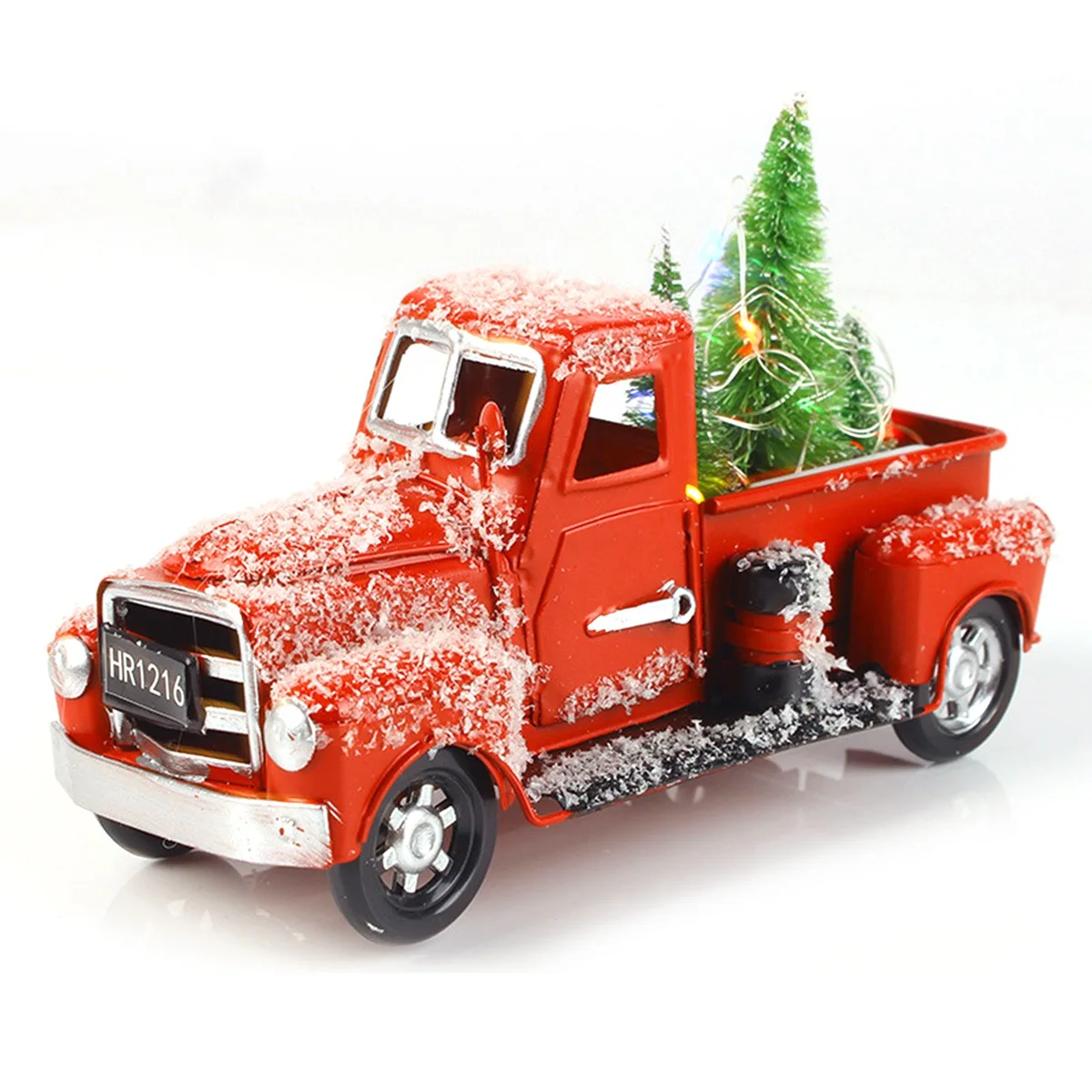 6.7 Inches Vintage Red Truck Christmas Decor Handcrafted Red Metal Truck Car Model for Christmas Decoration,C