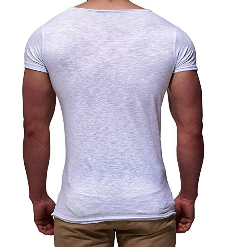 New arrival deep V neck short sleeve men t shirt slim fit t-shirt men thin top tee casual summer tshirt camisetas hombre MY070