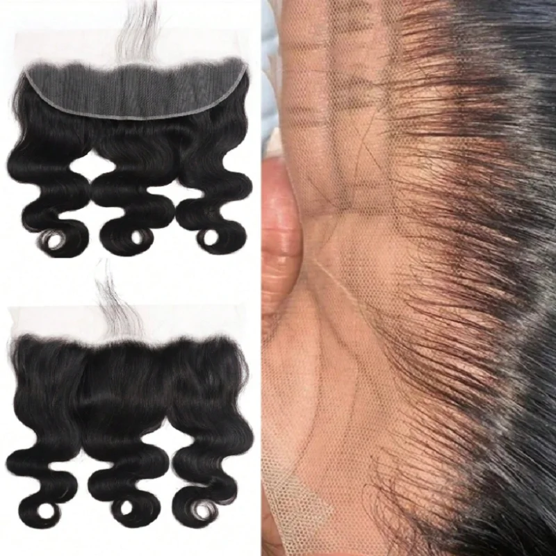 

Peruvian Body Wave 13x4 Transparent Lace Frontal 180 Density 100% Human Hair For Women Pre Plucked Bleached Knots Lace Closure