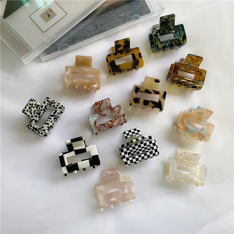 New Mini Acetate Hair Claw Clip Rectangle Geometric Hollowed Small Size Colorful Clamps Grab Shark Clip Women Hair Accessories