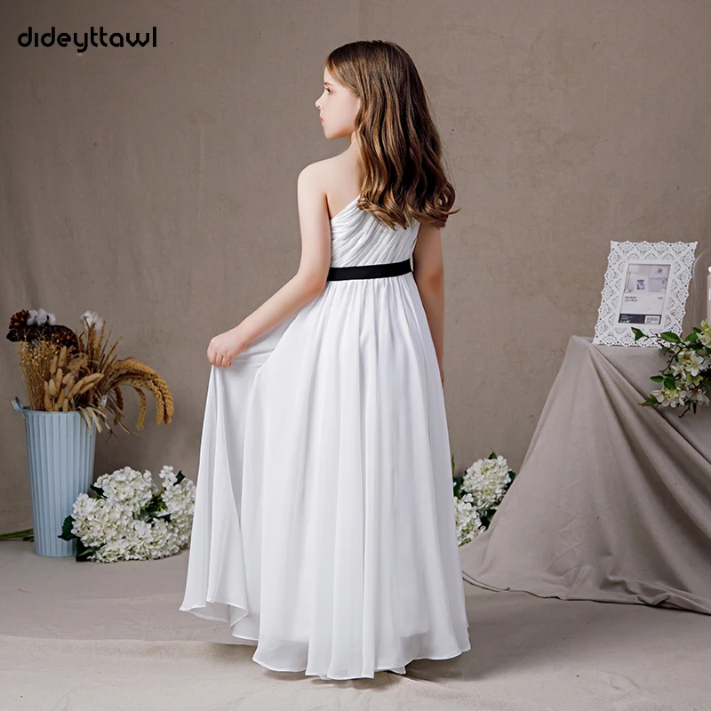 Dideyttawl Customized White Chiffon One Shoulder Flower Girls Dress Kids Birthday Party Junior Bridesmaid Gown First Communion