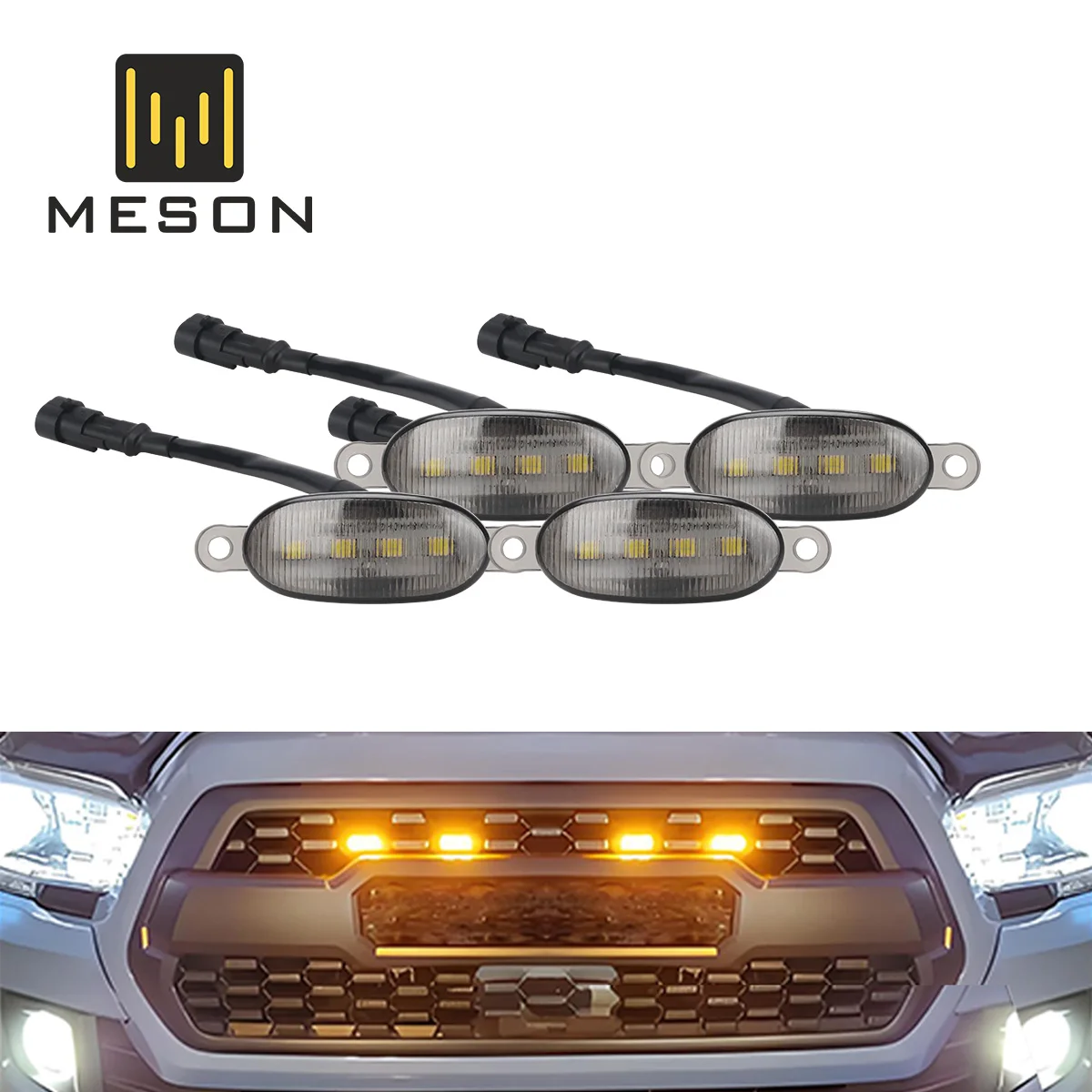 

4 in 1 LED Car Grille Front Light Smoked Strobe Light Daytime Running 4SMD 12V Yellow White Universal for Truck SUV Ford Toyota
