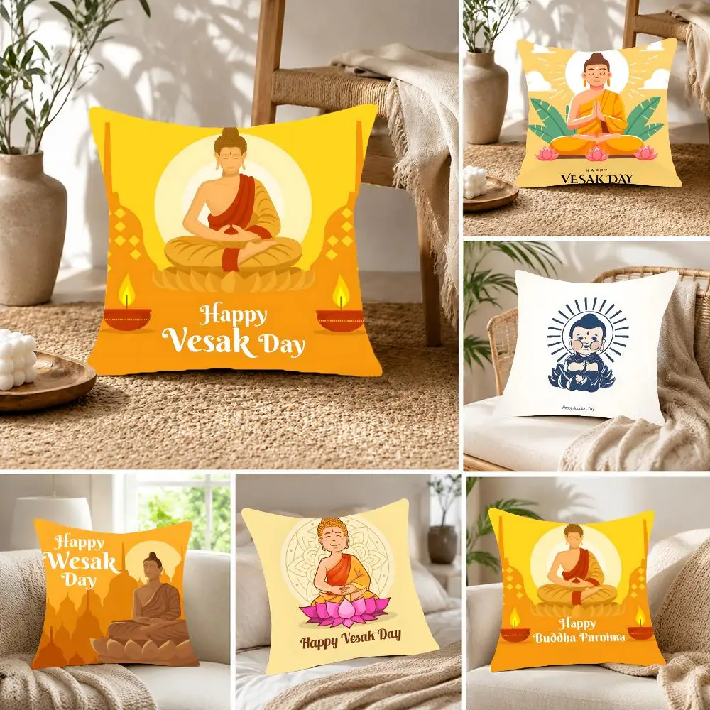 Religious festival Vesak Buddha's Birthday Cushion Cover Fluffy velvet Nordic style plush Living room sofa decorative