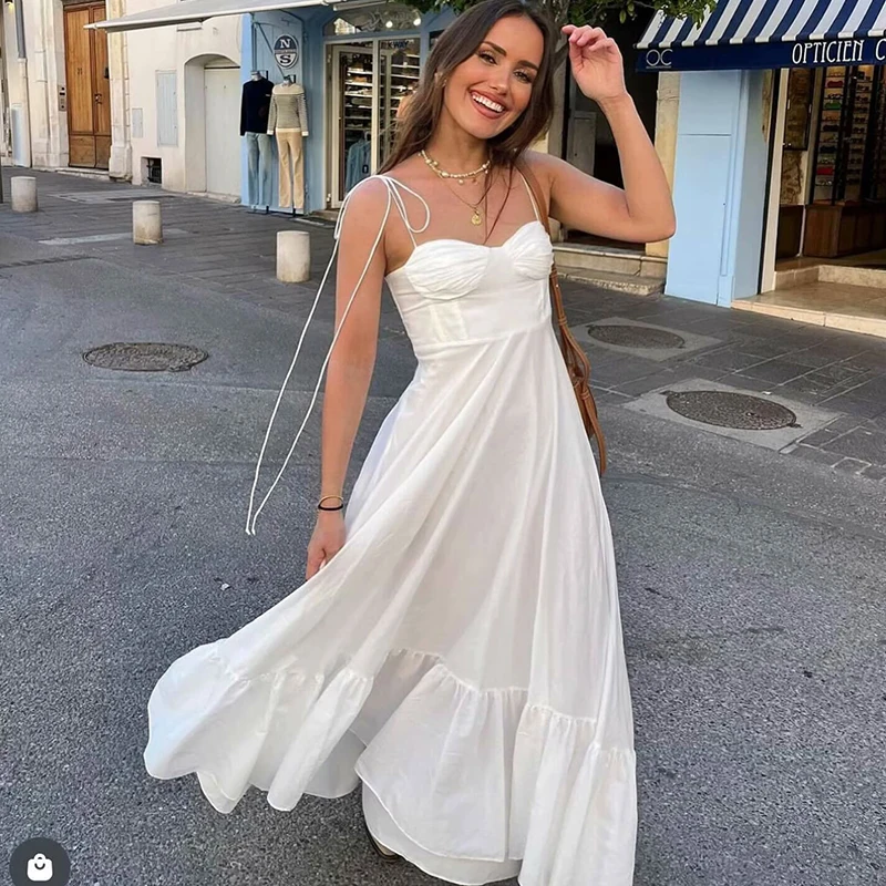 Dresses Summer Women's 2025 New Chic Beige Tube Top Camisole Long Holiday Dress Women Street Fashion Slim Elegant Youth Dress