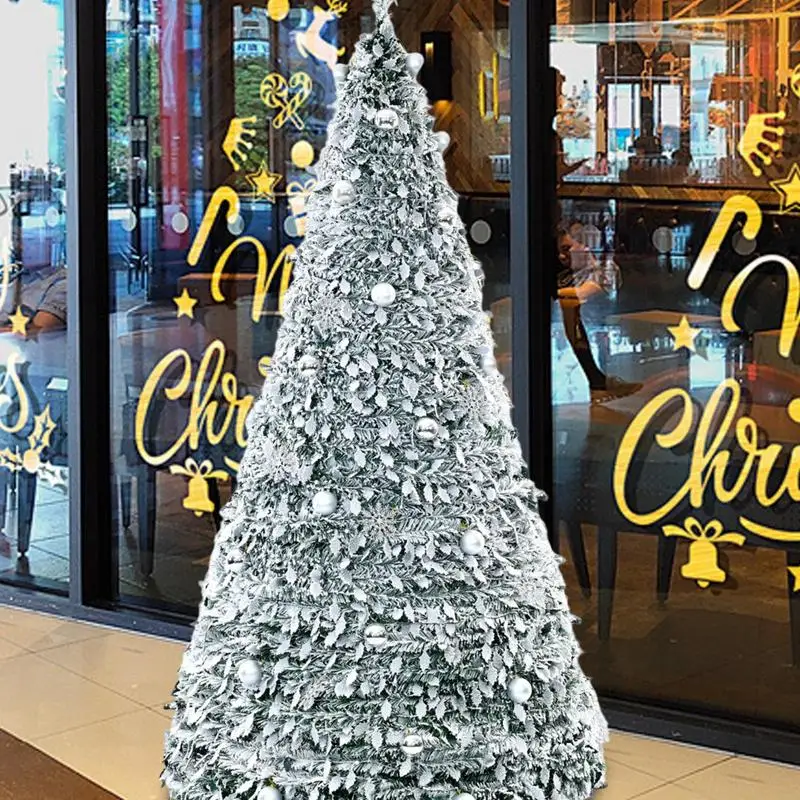 

150/180CM Foldable Christmas Tree with Decorative Lights Artificial Pencil Pop-Up Tree for Home Dining Rooms Christmas gifts