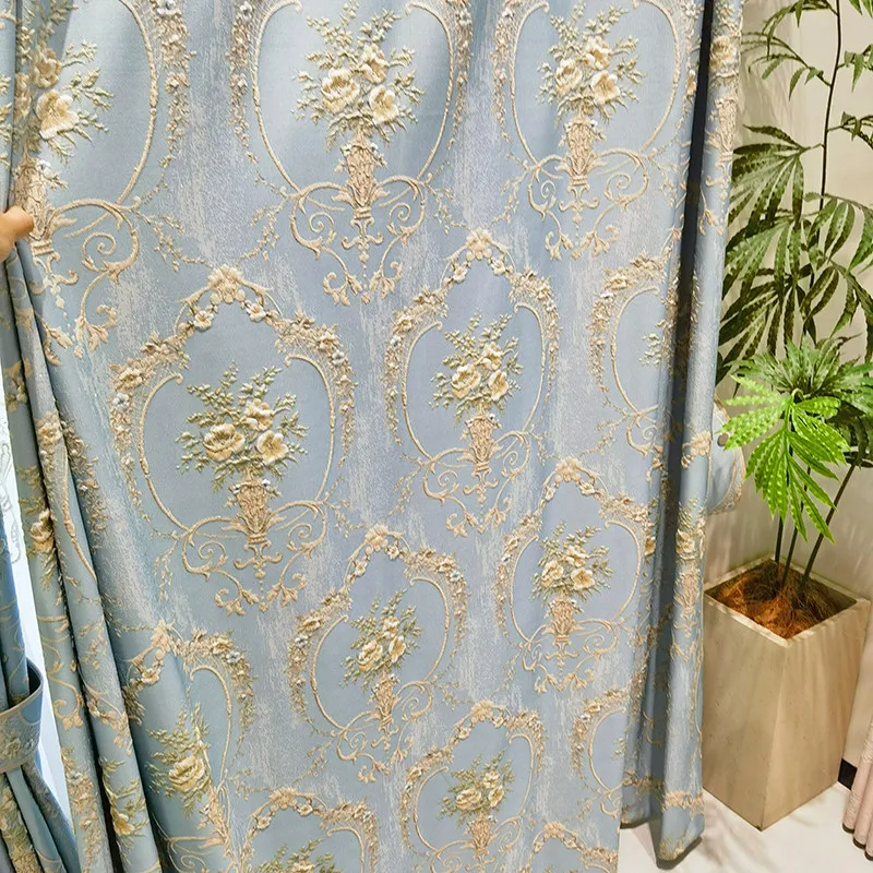 European Luxury New Villa Relief Embroidery Curtains for Living Dining Room Bedroom Custom Size Elegant Decoration Partition