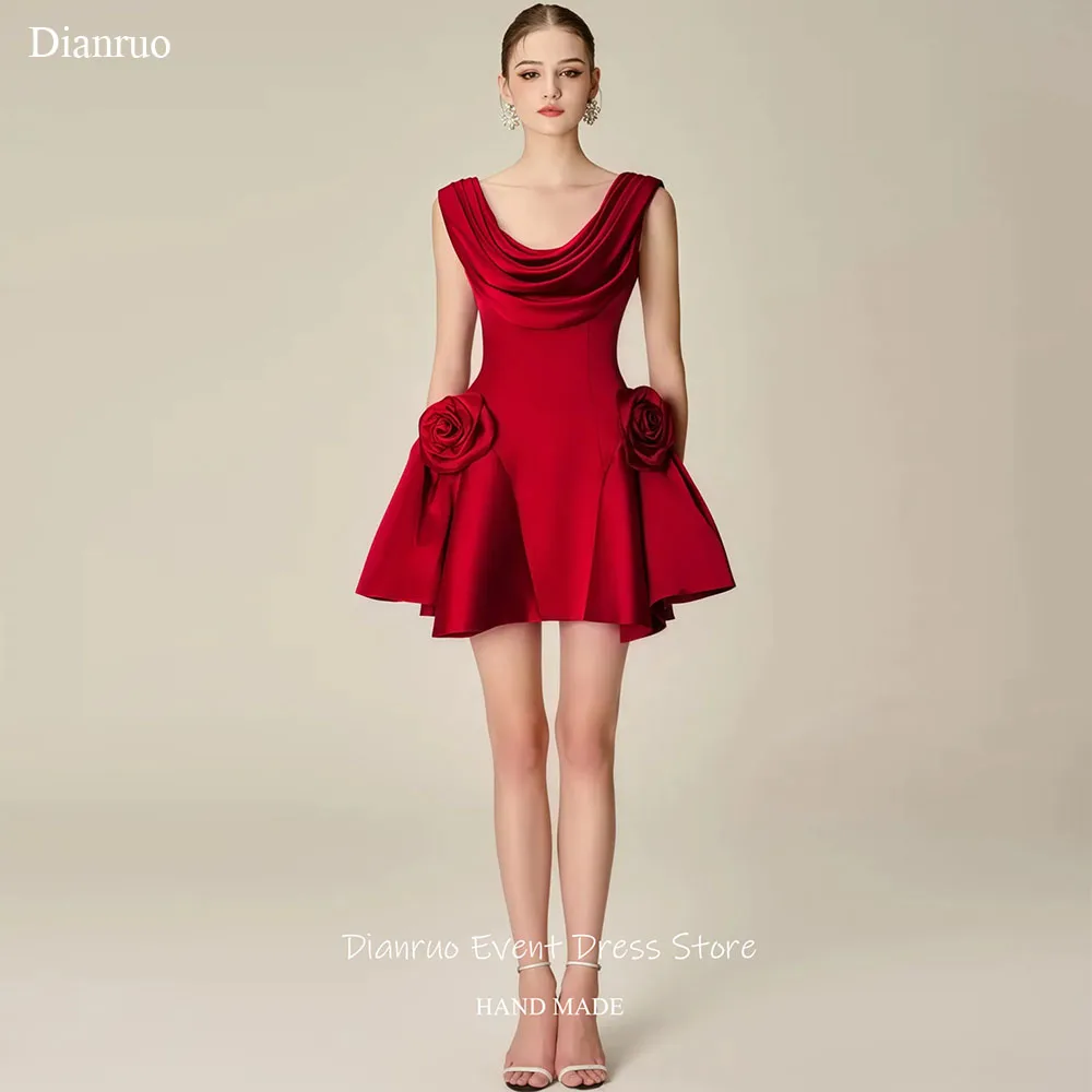 

Dianruo Cowl Neckline 3D Rose Prom Dresses A Line Sleeveless Homecoming Dress Red Ruched 2025 Abito Cerimonia Donna Customized