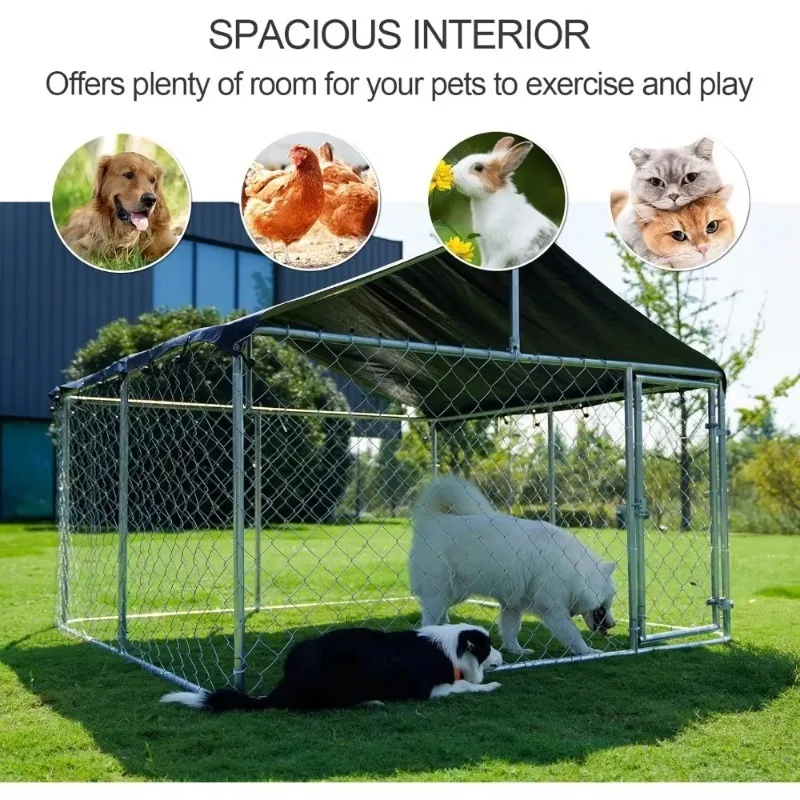 

Outdoor Dog Enclosure Heavy Duty Dog Kennel House Mesh Dog Big Cage Pet Kennel Steel Fence with Secure Lock (6.56‘x 6.56’)