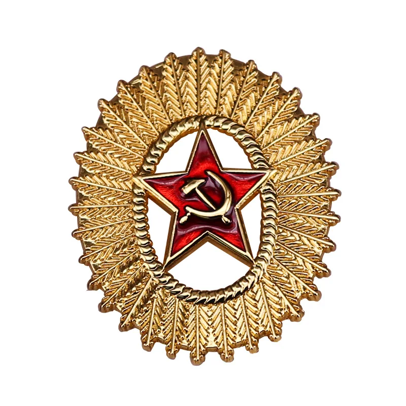 1pc Red Star Hammer & Sickle Enamel Pin, Golden Wheat Wreath Brooch, Historical Communist Symbol Lapel Pin for Collectors