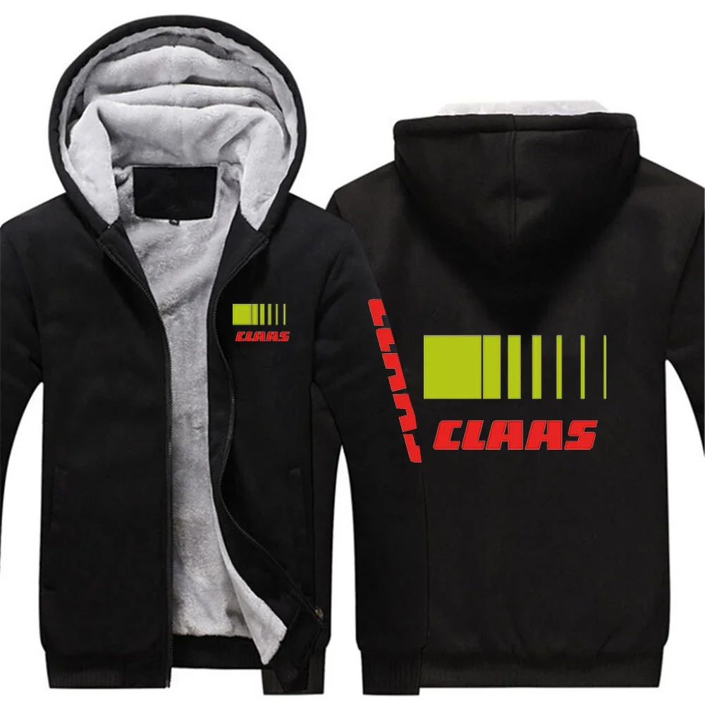 

Claas 2024 New Men Autumn and Winter Lambswool Zipper Hoodie Cotton Thicker Plus Size Warm Jacket Fleece Black Coats Jacket Tops