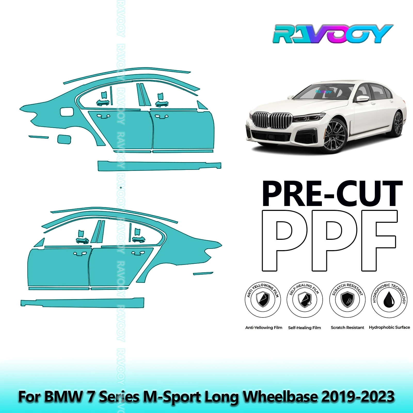 

For BMW 7 Series M-Sport Long Wheelbase 2019-2023 8.5mil Pre-Cut PPF Door & A/B Pillar Kit TPU Paint Protection Film Set
