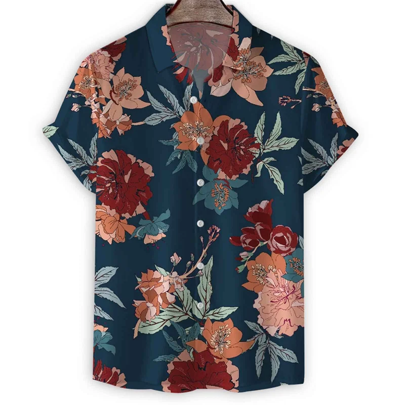 Oriental Dragon Birds Hawaiian Shirt Men 3d Print Flower Short Sleeve Summer Lapel Button Shirts Top Street Oversized Blouse