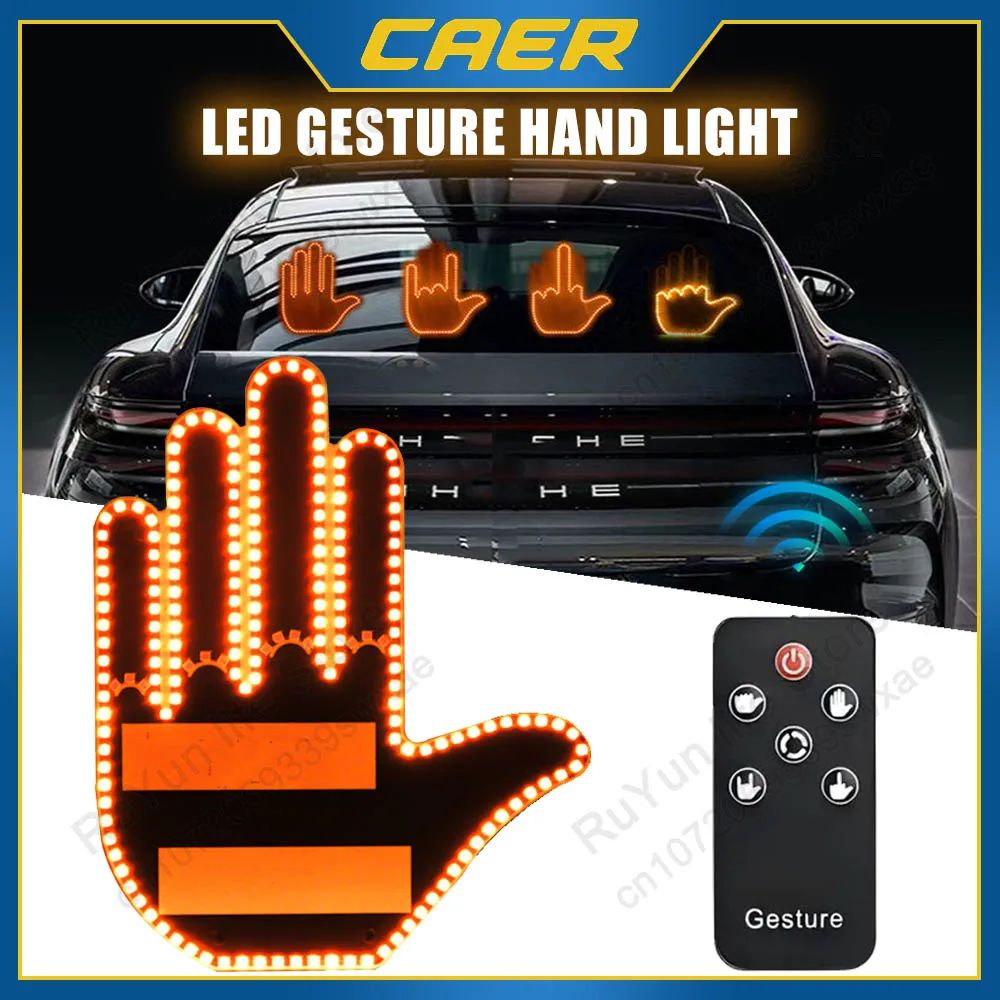 Divertente luce da dito per auto con telecomando LED Luce ambientale interna Segnaletica stradale Decorazione della lampada di avvertimento del gesto del dito medio