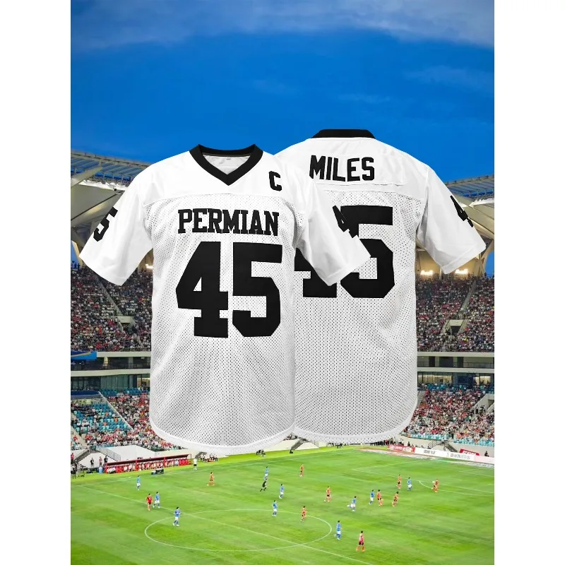 

Men's 45 Letter Embroidered American Football Jersey V-Neck Loose Breathable Classic Retro Mesh Shirts For Adults Soccer Uniform