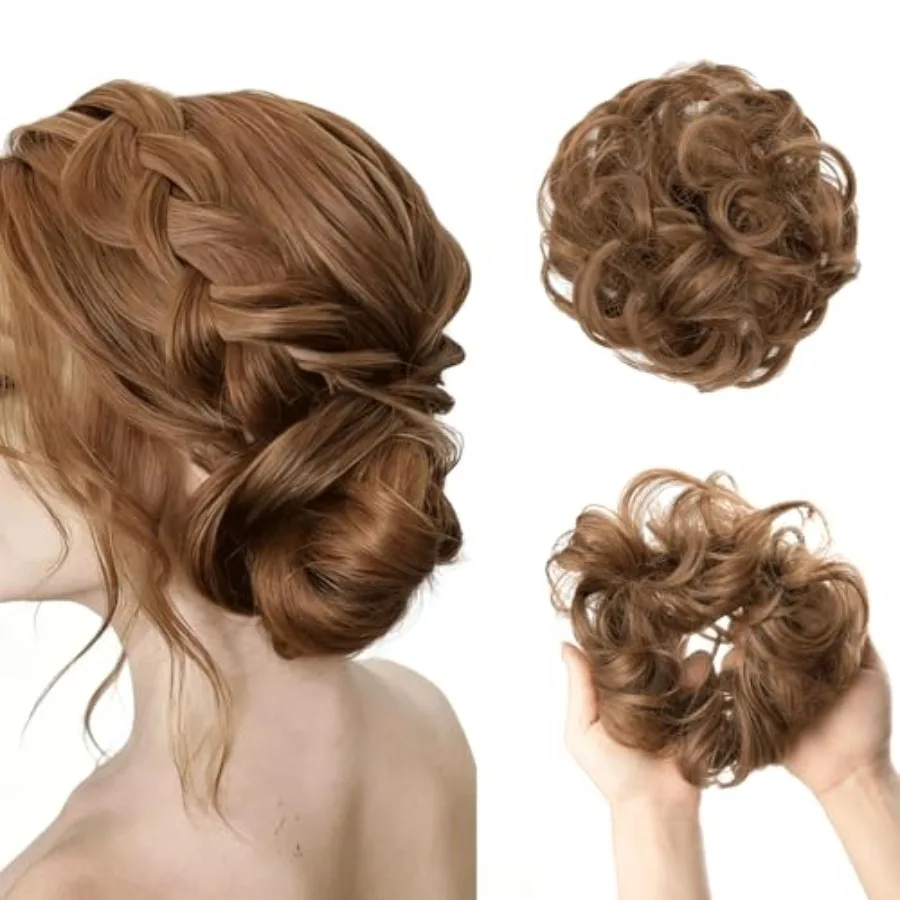 

Messy Bun Hair Scrunchies for Women: Synthetic, Black, Thick Tousled Updo Bun for Wavy Curly Chignon Ponytail