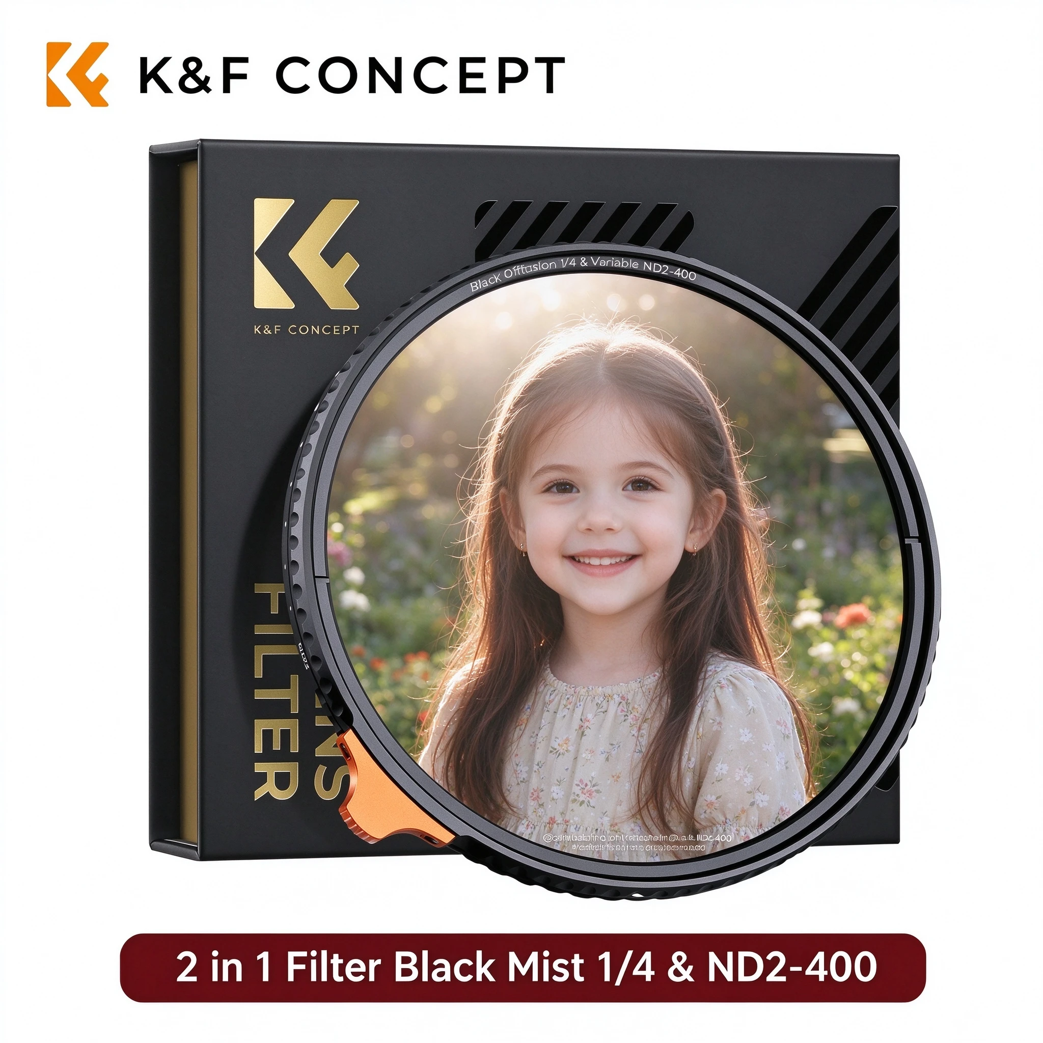 K&F CONCEPT 49-82MM Black Mist 1/4 & ND2-400 Variable ND Filter 2 in 1 Lens Filter 28-layer Anti-reflection with Lever Nano-Xcel