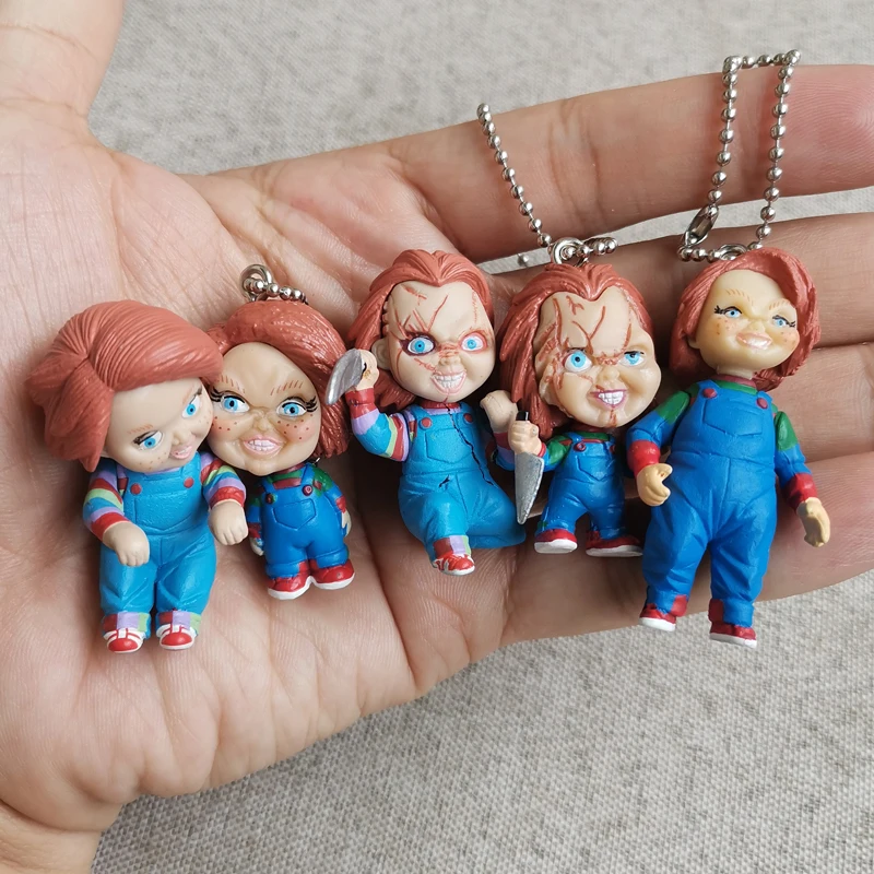 Original MIni Chucky Anime Cartoon Horror Bride Figure Keychain Pendant Collect Movie Film Model Toy Halloween Gift for Adult