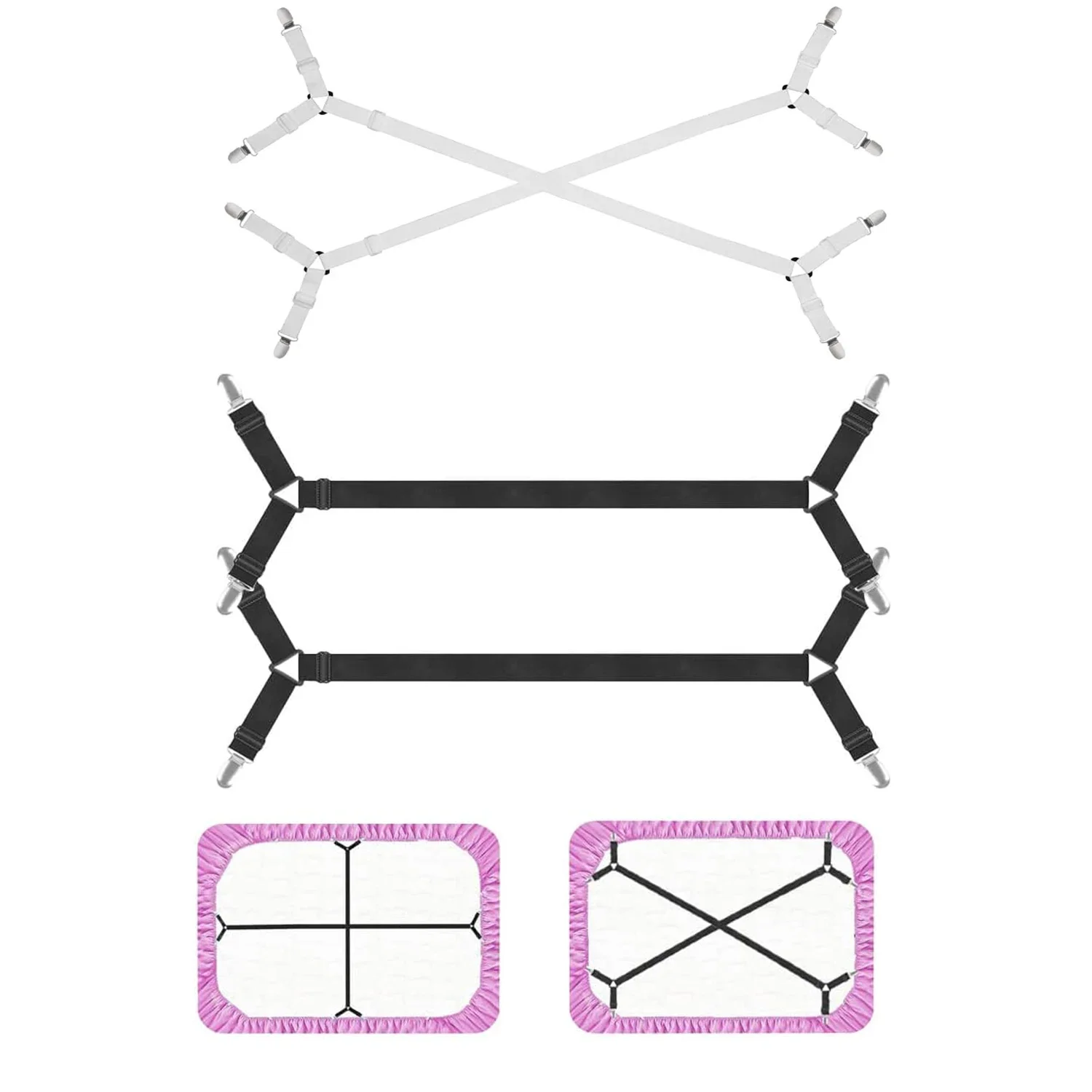 2 PCS Fastener Fixing Sheet Straps, Adjustable Cross Elastic Straps, Flat Fit Sheet Clips for Mattress Cushions Sofa Cushions