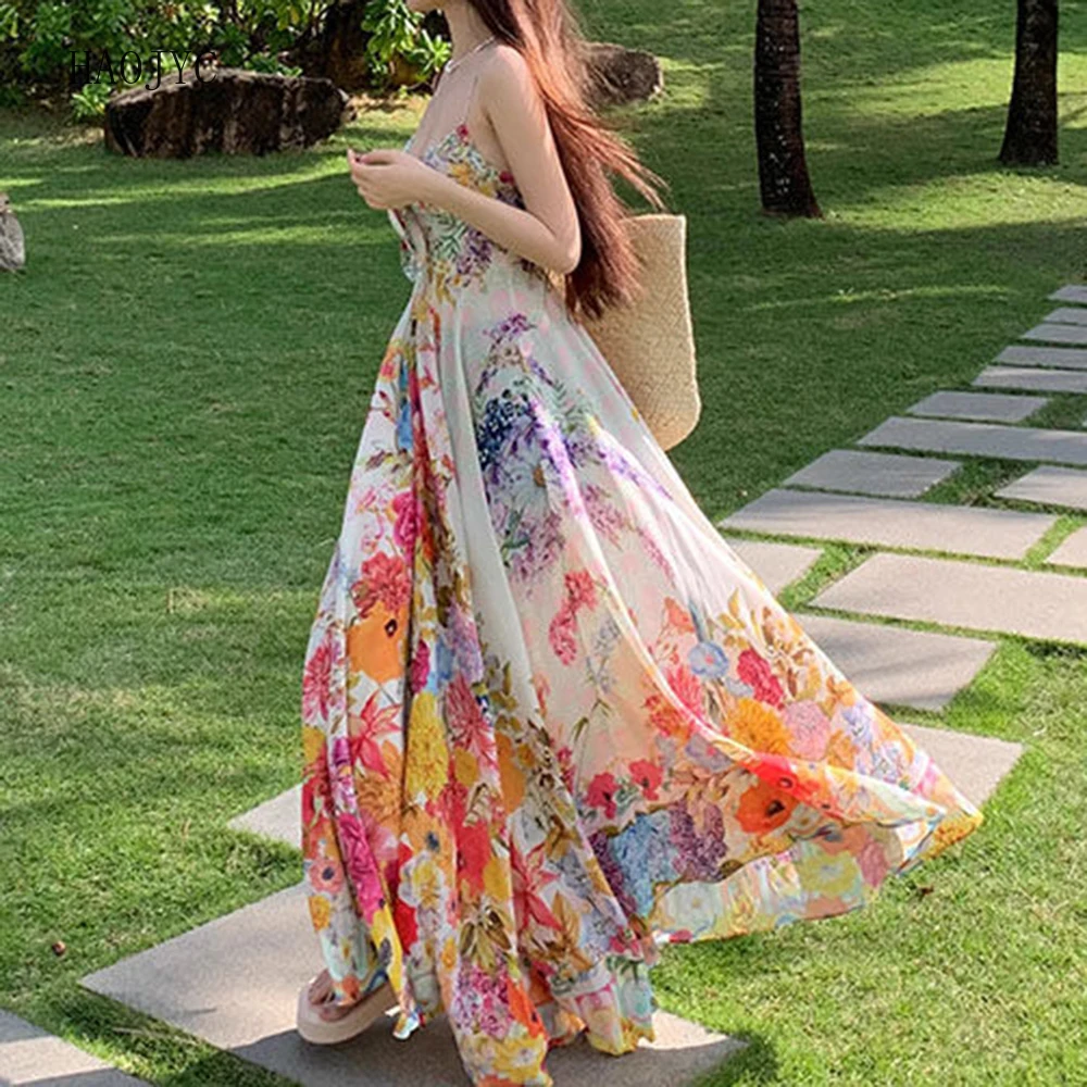 

Color floral sleeveless suspender dress women's spring and autumn new gentle wind vacation simple casual versatile long skirt