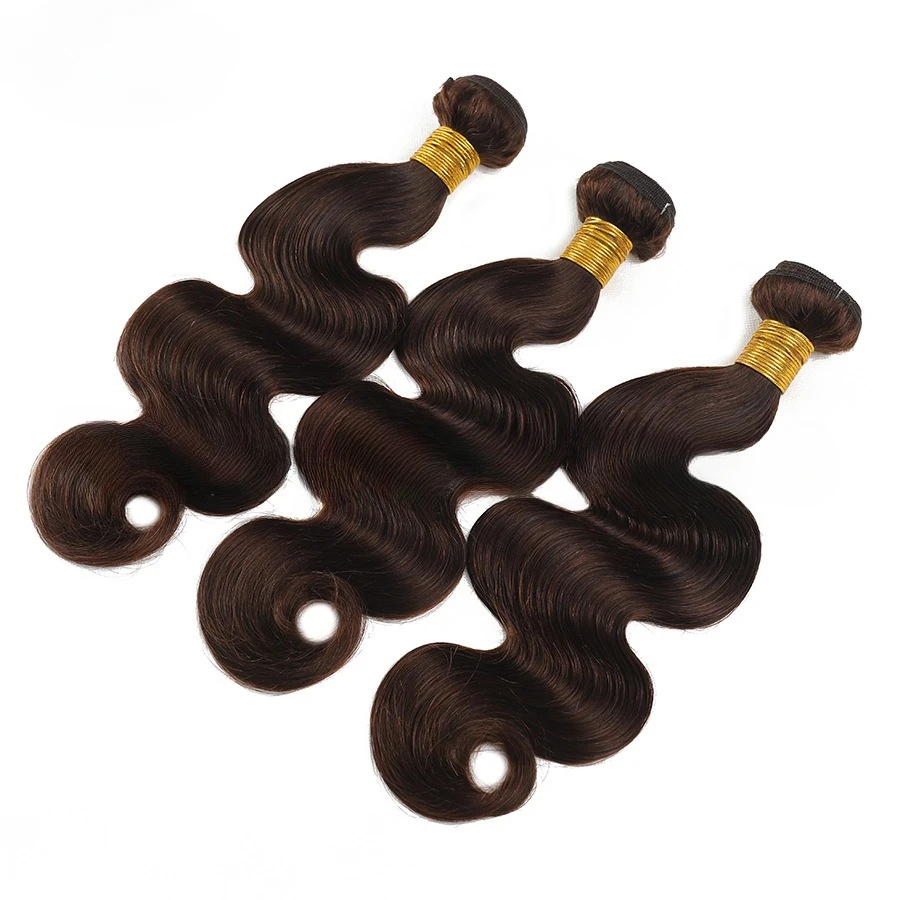 Extensions de cheveux brésiliens Body Wave, cheveux humains, cheveux vierges, double trame, cheveux Remy, tête complète, brun foncé #2, 3 faisceaux, 100g par PC