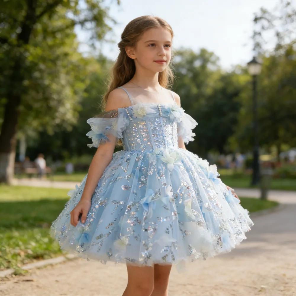 2026 Girls Host Dress Princess Outfit Birthday Party Flower Girl Wedding Guest Formal Wear  Pageant Gown Kids Piano Performance