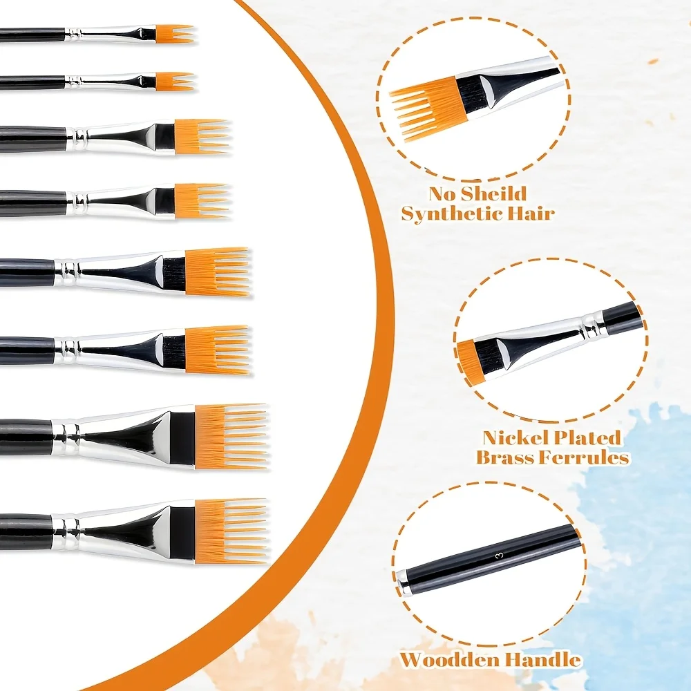 8pcs Comb Brush Set for Painting - Bright Yellow Nylon Texture Brushes,Various Sizes for Creating Patterns & Impasto Effects