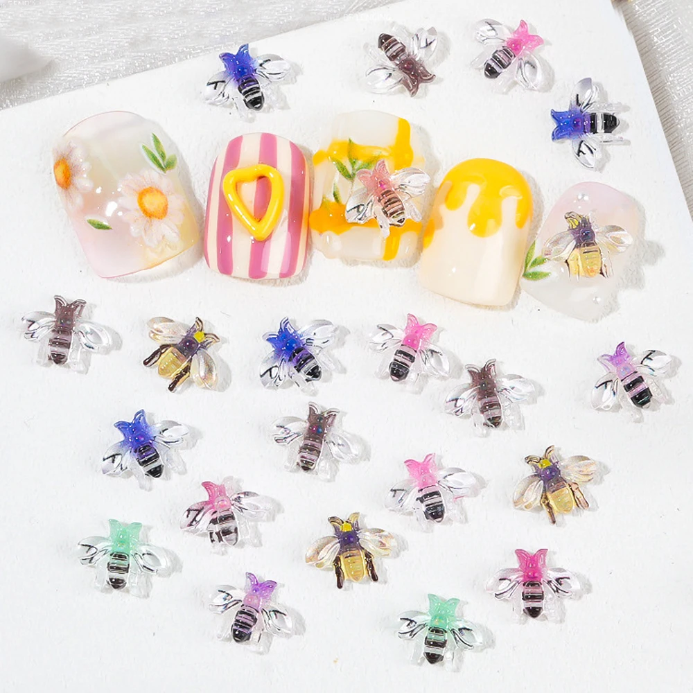 20szt Cartoon Cute Bees Nail Art Charm 3D Mini Colorful Honey Bees Nail Decals Ornaments DIY Kawaii Bees Manicure Akcesoria