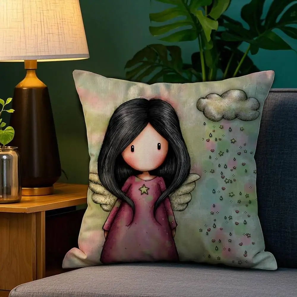 Gorjuss Cartoon S-Santoro Gorjuss Pillow Case Anti-dustmite Pillowcase Invisible zipper silky short plush Sofa cushion cover