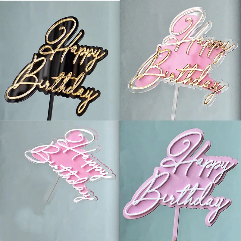 New Double Layer Happy Birthday Cake Topper Gold DIY Birthday Cake Topper for Kids Birthday Party Cake Decorations Baby Shower