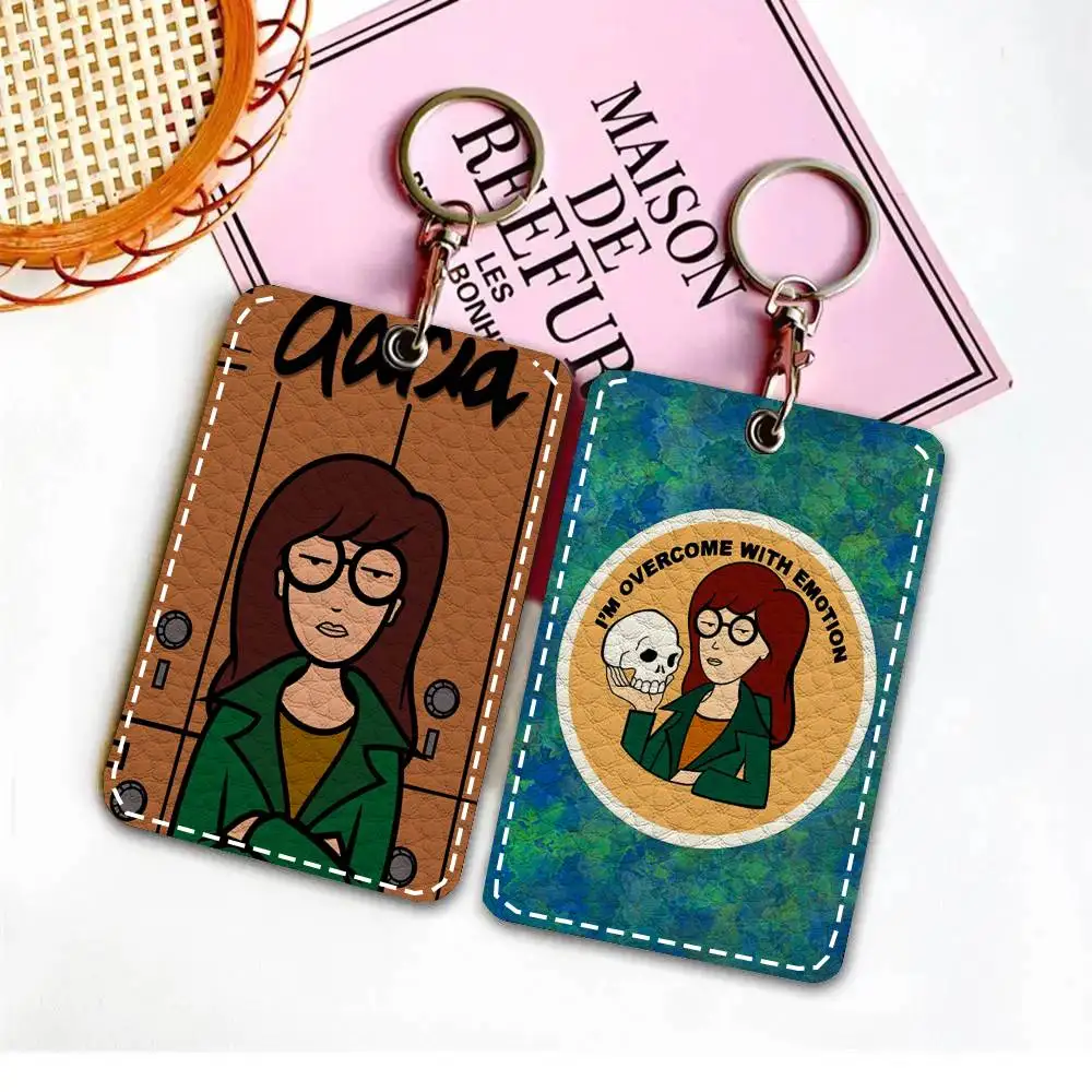 Cartoon D-Daria Card Case Keychain Access Card Bag Key Tag Ring Leather Card Holder Key Ring Access