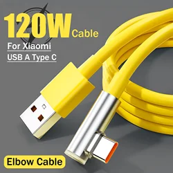 120W Fast Charging Cable Elbow Data Line For Xiaomi Redmi Mi 14 13 Pro Max USB A Type C 14T Super Quick Charge Phone Accessory