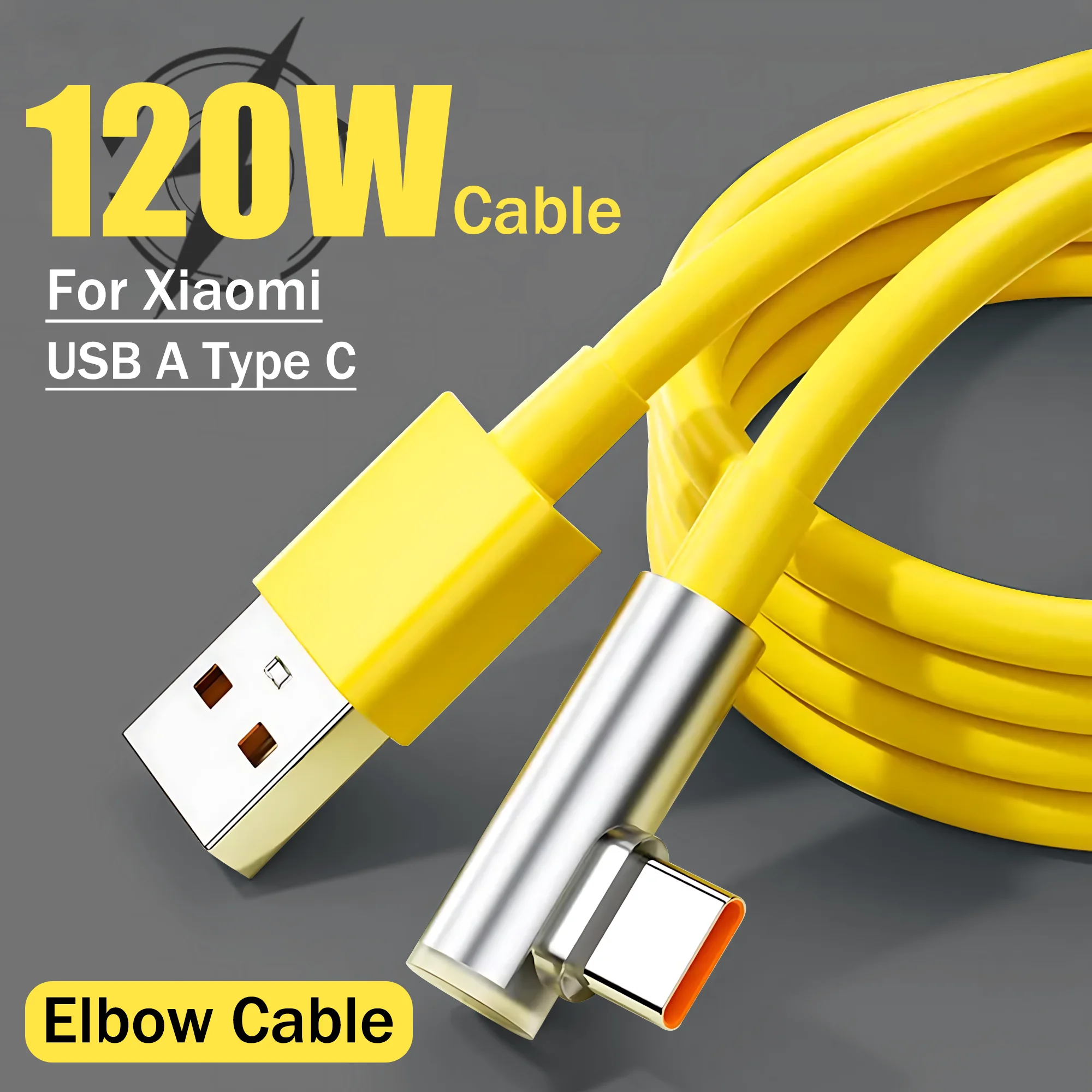 120W Fast Charging Cable Elbow Data Line For Xiaomi Redmi Mi 14 13 Pro Max USB A Type C 14T Super Quick Charge Phone Accessory