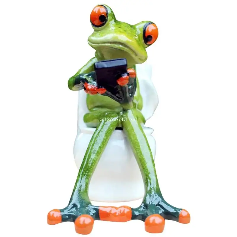 

Funny Toilet for Frog Statue Indoor Outdoor Sculpture Figurines Resin Crafts Ornament Home Desk Bathroom Decoration