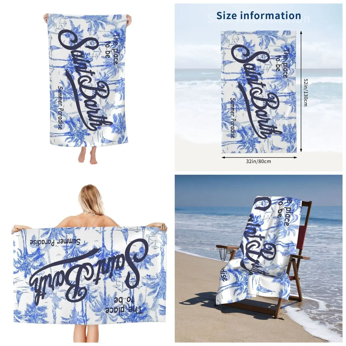 S-Saint-B-Barth Microfiber absorbent bath towel - Absorbent, Lightweight, Perfect for Travel & Beach