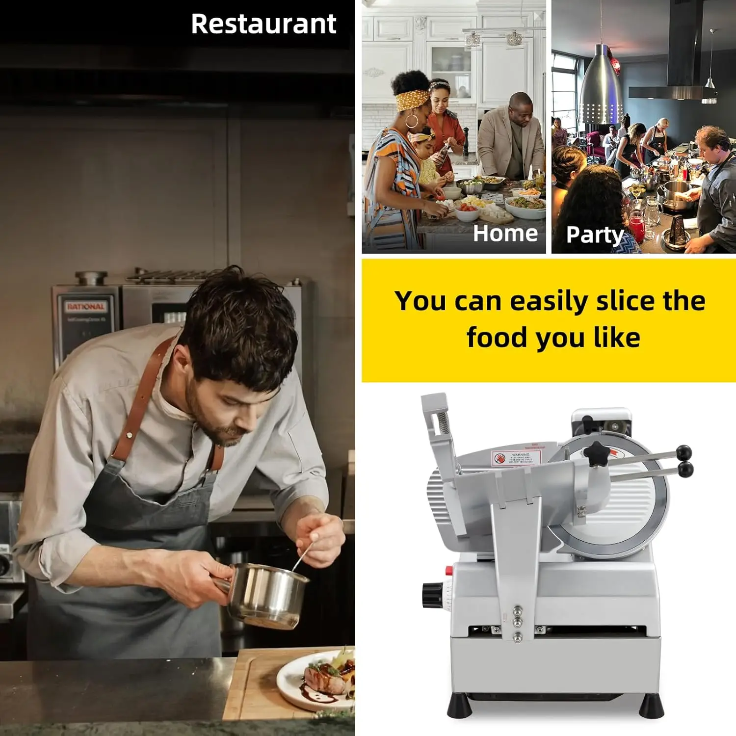Automatische vleessnijmachine, 240 W + 430 W ontwerp met dubbele motor, vleessnijder uitgerust met afneembare messen met een diameter van 10 inch