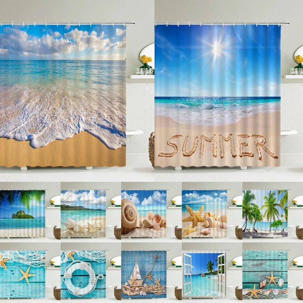 Seascape Beach Shower Curtains Bathroom Shower Curtain 3D Fabric Shower Curtain Waterproof Shower Curtain Cortina de Ducha