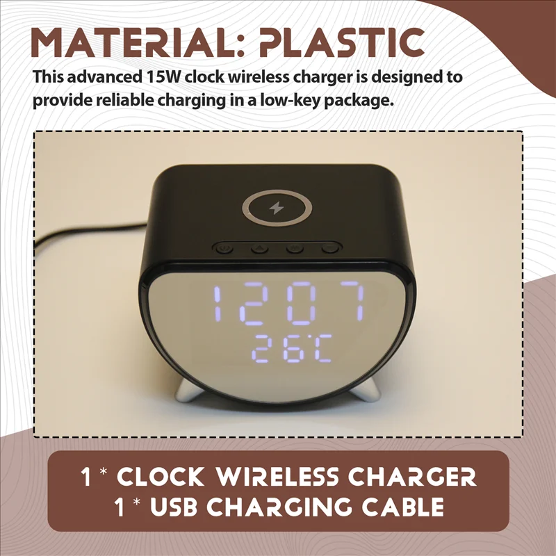 ABKN-Multi-Function Alarm Clock LED Mobile Phone Three-In-One Wireless Charger Temperature Clock Wireless Charger
