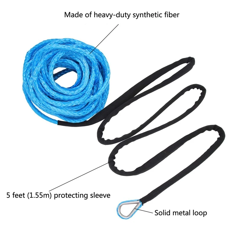 Synthetic Winch Rope Winch Line Cable Rope 1/4 Inch X 50 Feet UV Resistant For UTV ATV Winch Truck Supplies