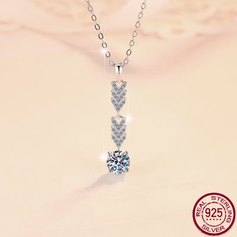 

New original design 1 carat moissanite pendant tassel fashion jewelry S925 pure silver necklace for women wedding jewelry