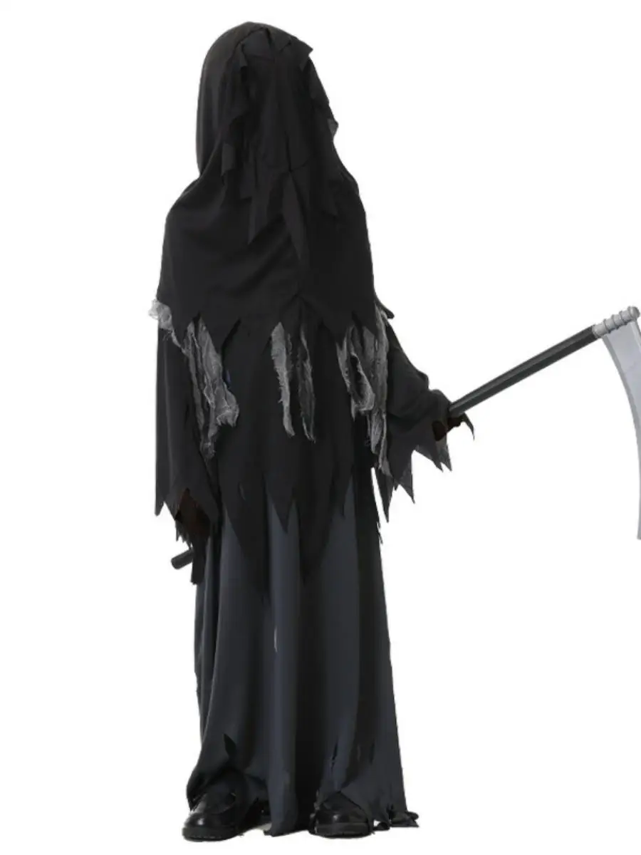 loween Children's Costume Torn Cloth Death God Robe Red Eye Monster Terror Ghost Dr up Clothing Scythe Set Polyester