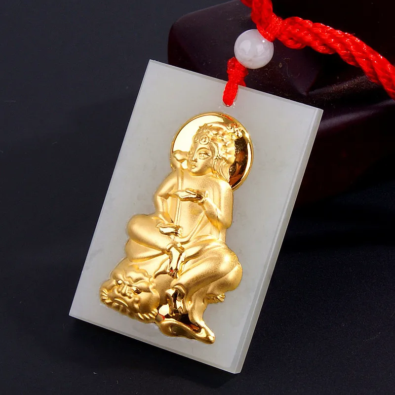 Gold Inlaid Jade Pendant Eight Guardian Deities, Suitable Both Men And Women, Featuring Hetian Ja