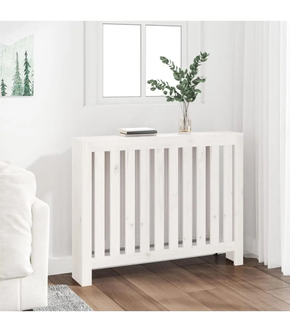 Accessories for heating radiators radiator cover solid wood pine White 108,5x19x84cm