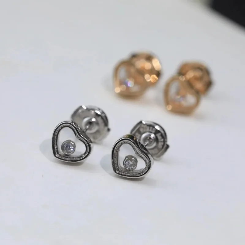 2023 New Hot Selling Single Diamond Heart Rotating Earrings for Women's Luxury Fashion Jewelry Party Anniversary Gift