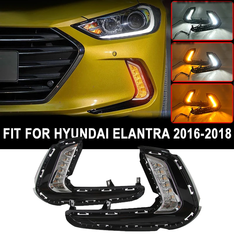 Car Front Bumper LED Fog Lights Driving Lamps DRL Fog Lamp Turn Signals for Hyundai Elantra 2016 2017 2018