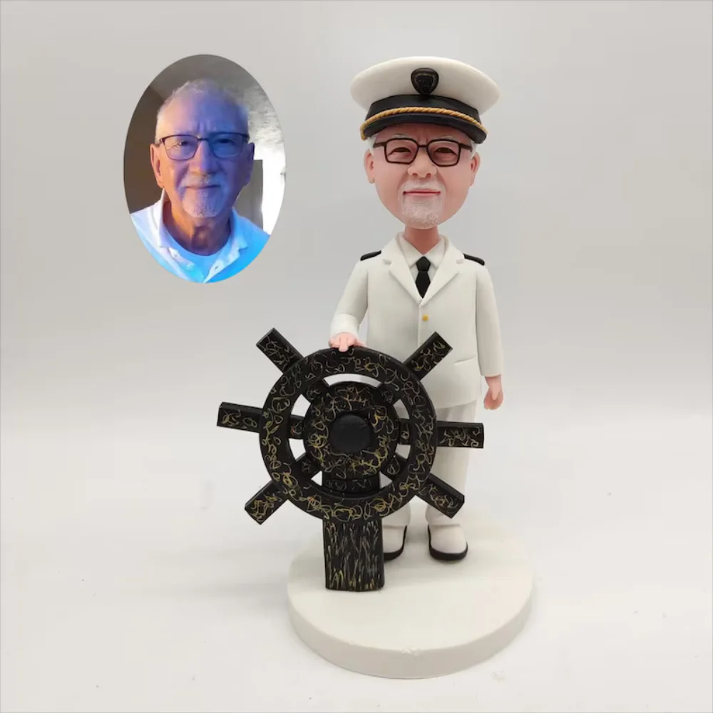 Custom Bobblehead:Nautical Captain with Ship's Wheel,Personalized Sailor Figurine,Gift for Maritime Lovers,christmas Gift