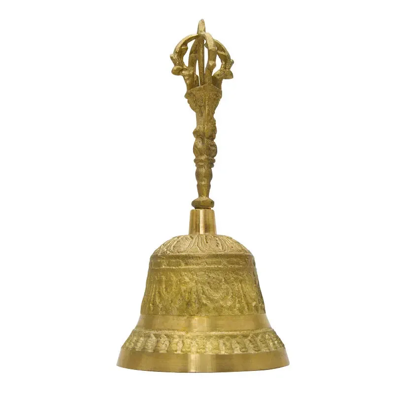 أجراس الطقوس النحاسية أجراس البوذية التبتية للعرافة ويكا فنغشوي بصوت عال دعوة التأمل جرس اليد إنذار الصلاة النحاس #4