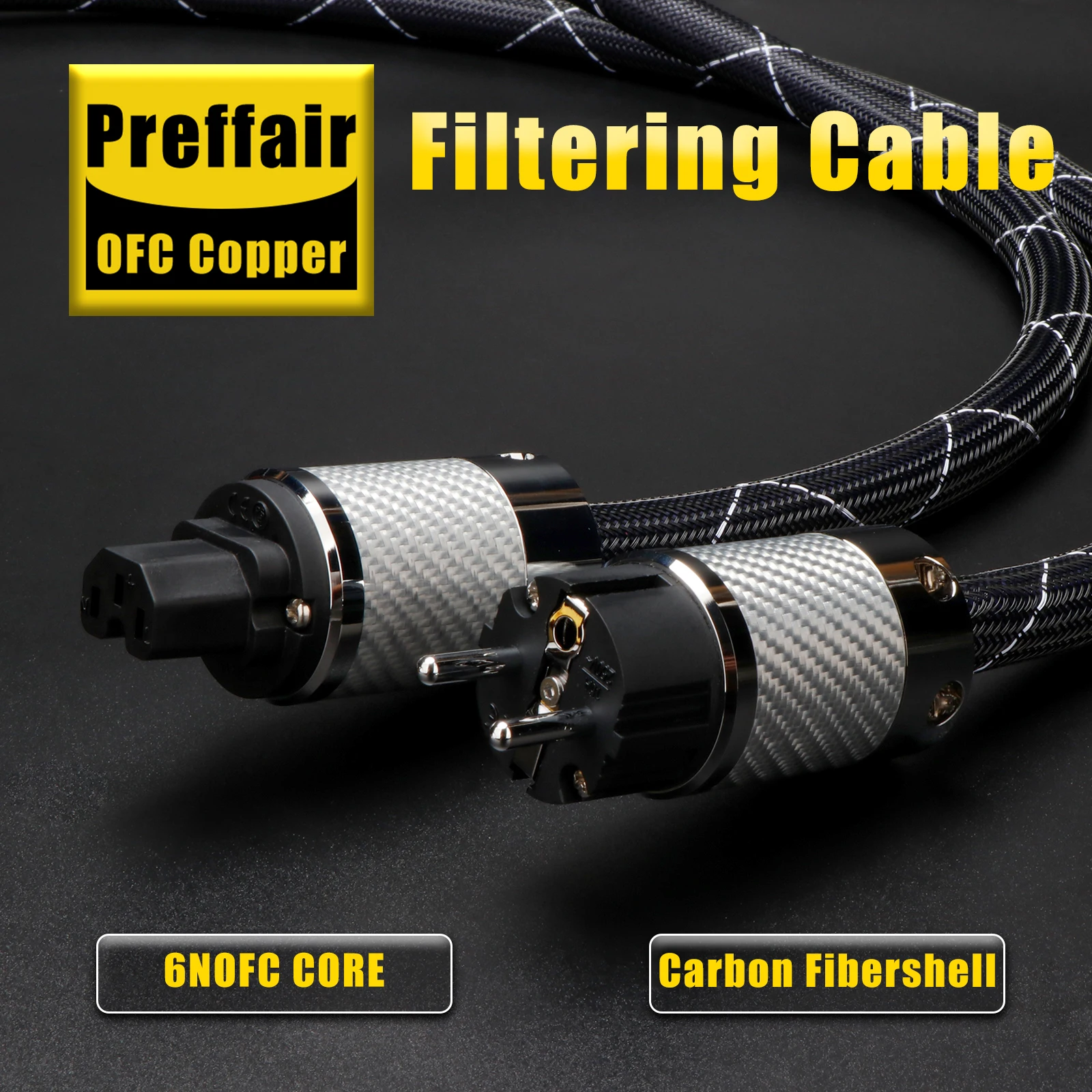 Kabel HiFi Preffair nanoflux-18 OCC Copper Schuko Rhodium Carbon Fiber fever EU AC FI-E50 FI-50 (R) wtyk audio fever
