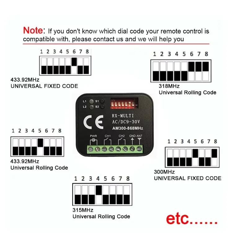 Universal Garage Remote Control Receiver MULTI RX 300-900MHz 9-30V Relay Module Rolling&Fixed Code Command Transmitter Box