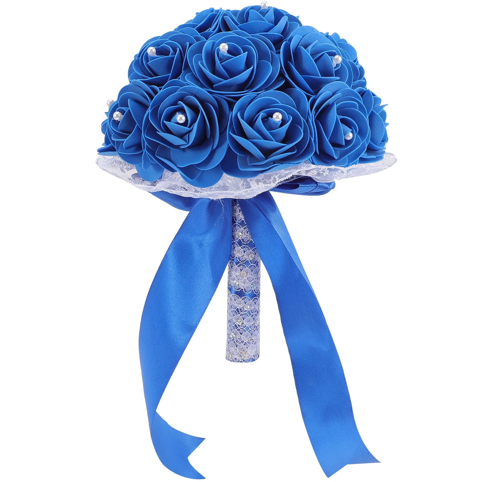 

Dried Wedding Bouquet Blue Rhinestones Bridal Flowers Bridesmaid HoldingFlower Lace Elegant Design Valentine Layout DIY Parts