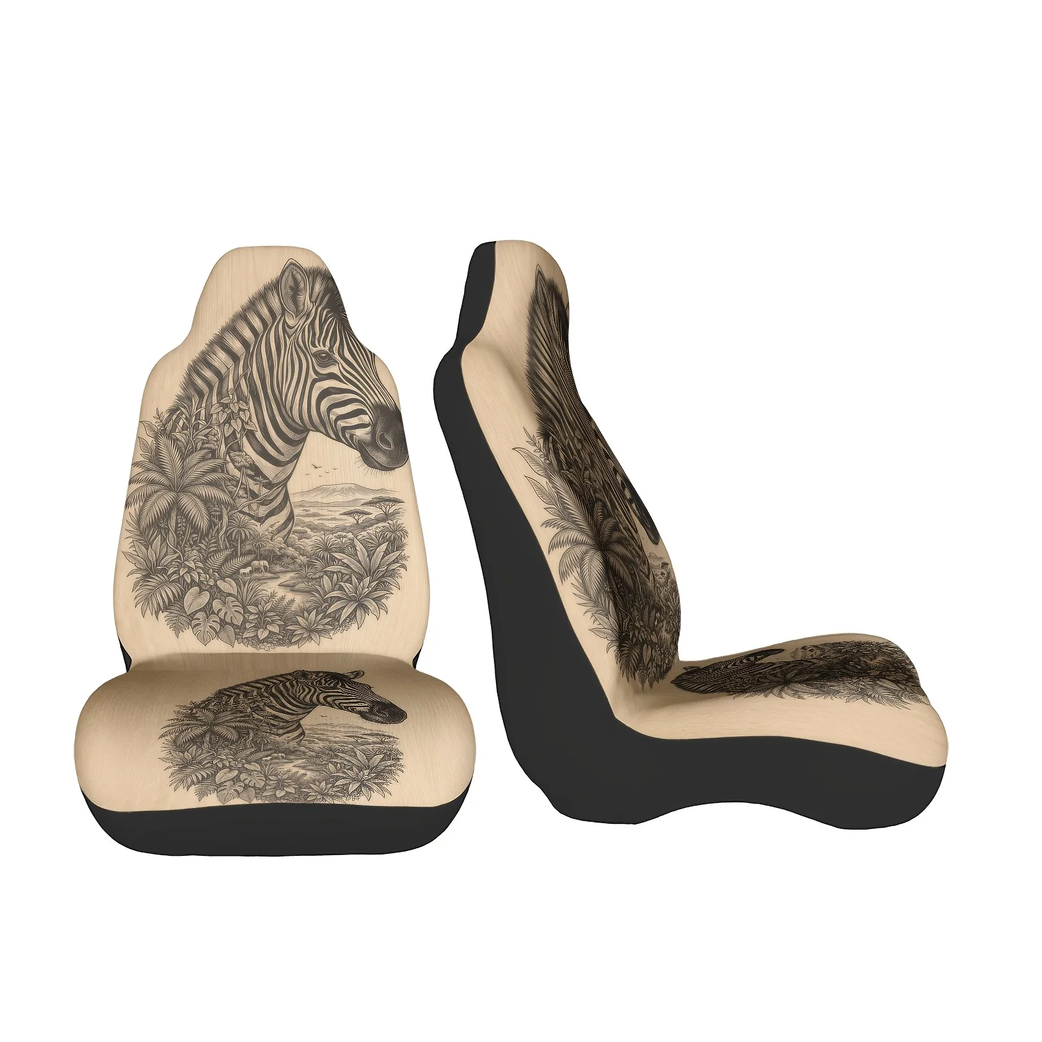 2pc 2D Printed Zebra Jungle Landscape Car Seat Cover with Car Seat Theme Pattern, Easy to Install And Clean, Wear-Resistant